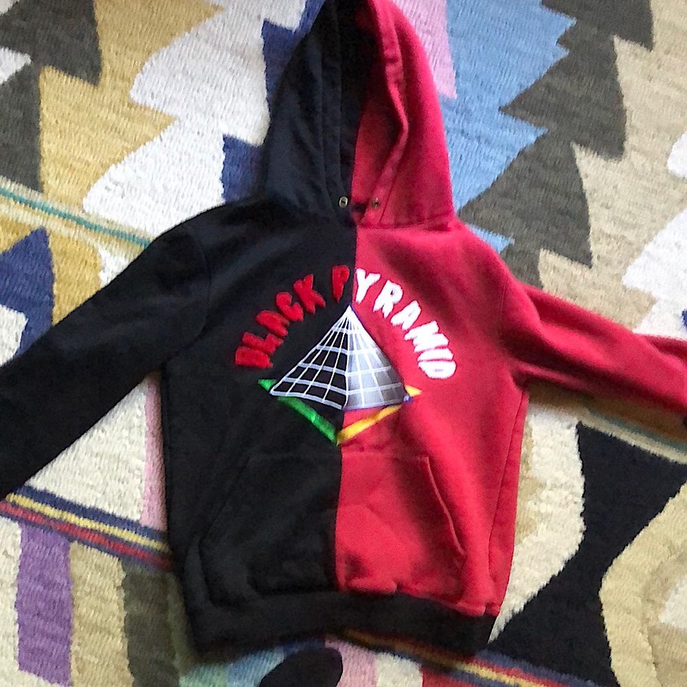 Black Pyramid half black half red hoodie